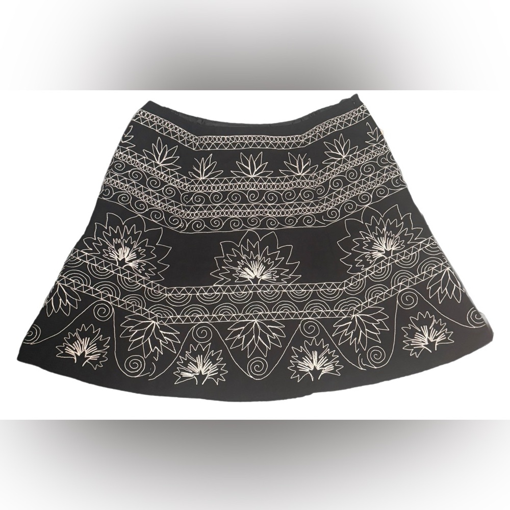 🖤GORGEOUS Fully Embroidered & Lined Talbots Black and White A-Line Skirt 14W🖤